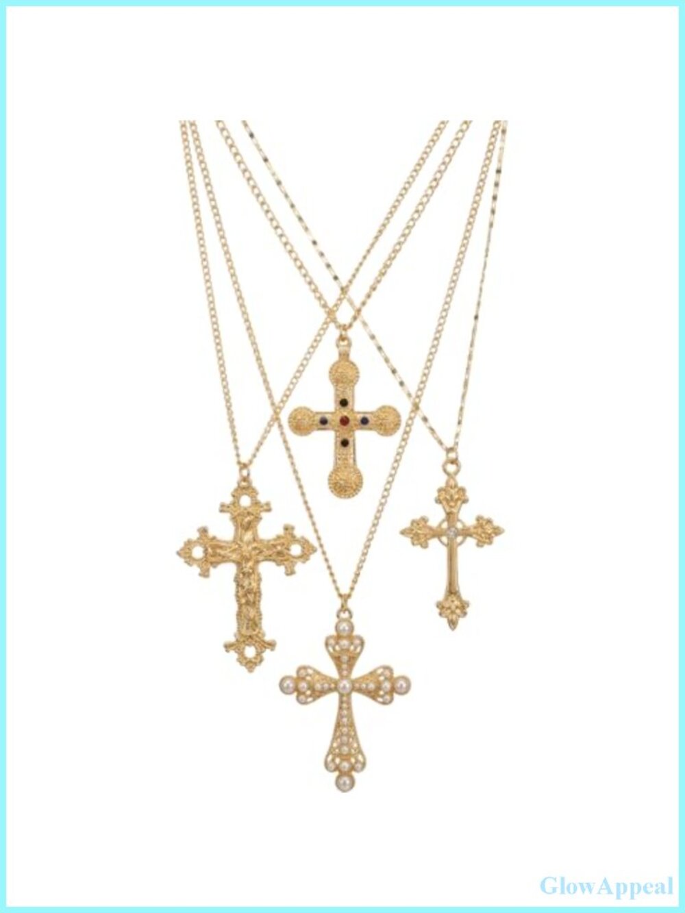 4-Piece Pearl Cross Necklace Set Chunky Vintage Layered Statement Jewelry